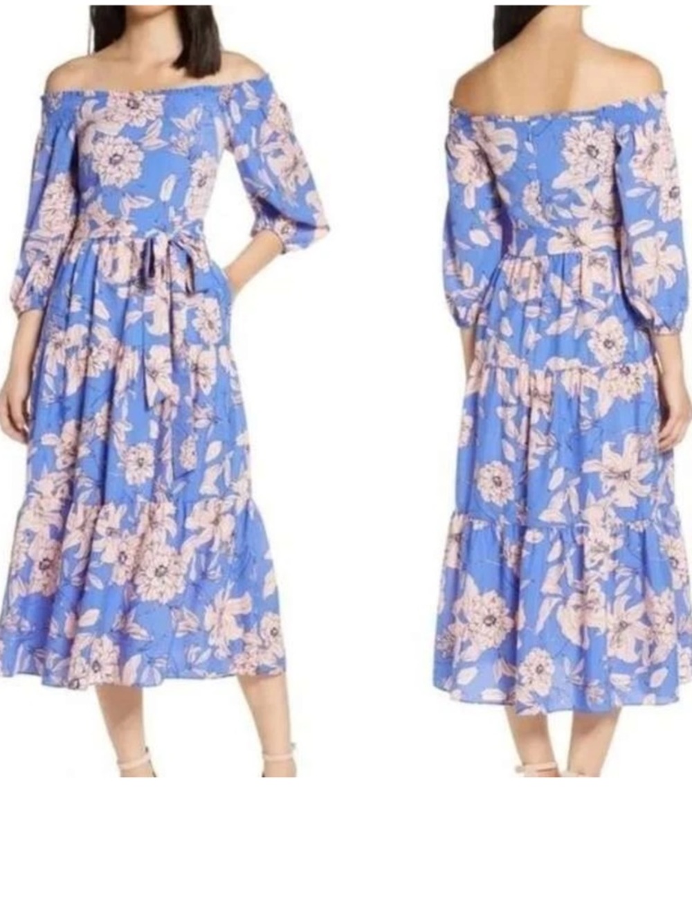 Eliza J Blue Floral Off-The-Shoulder Dress Size 14